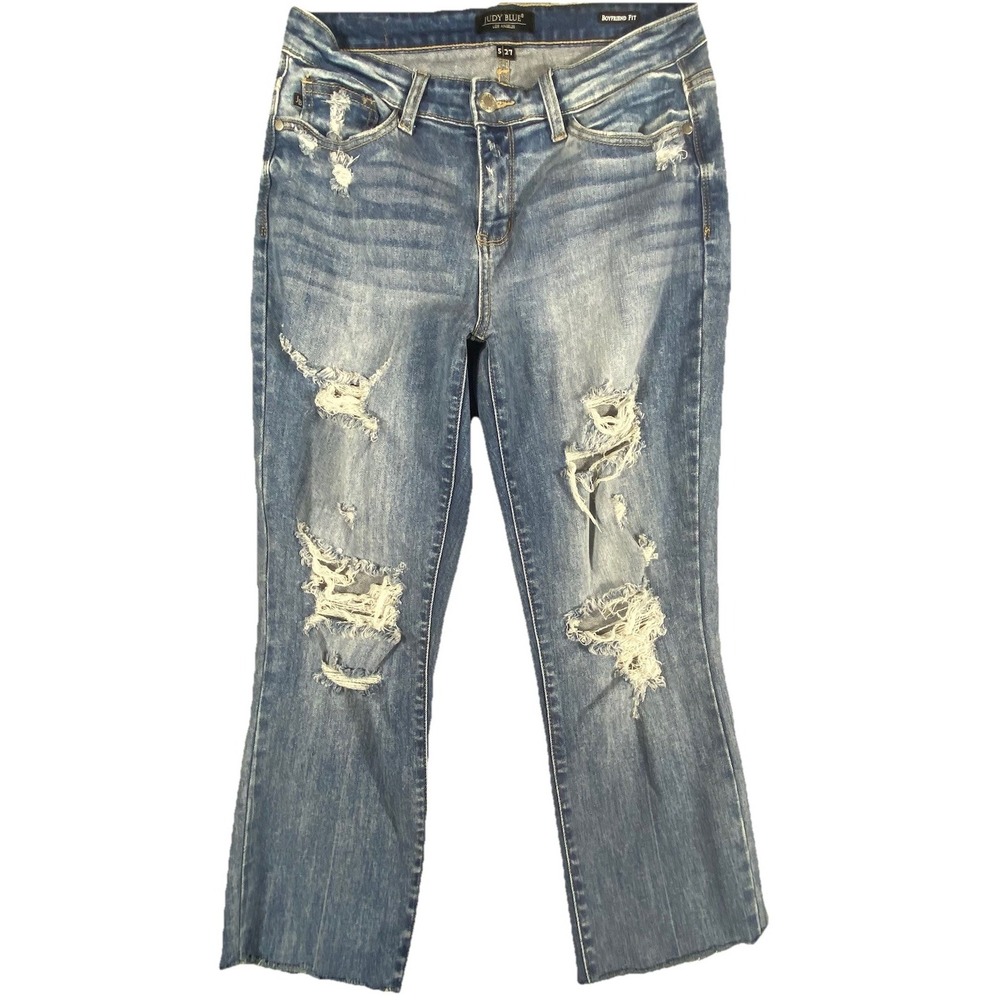 Judy Blue Jeans Womens Sz 5/27 Juniors Boyfriend Fit Ripped Straight Leg Cropped